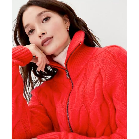 NWT ANN TAYLOR Zip-Up Cable Sweater Jacket Vibrant Red Size L - Picture 3 of 12